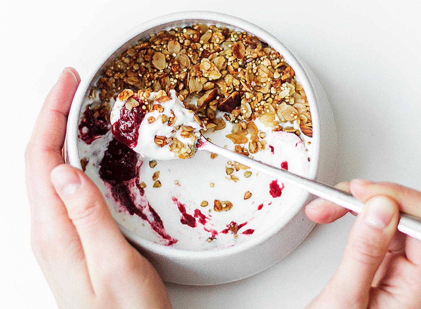 Homemade granola with yoghurt and fruit compote