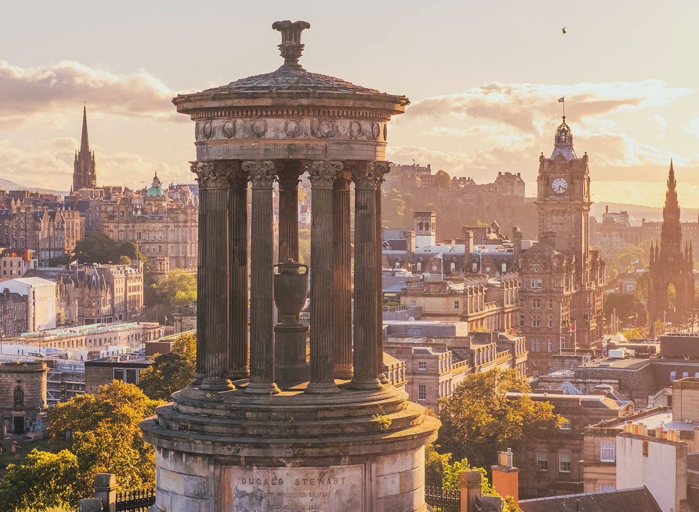Edinburgh skyline from Calton Hill at sunset